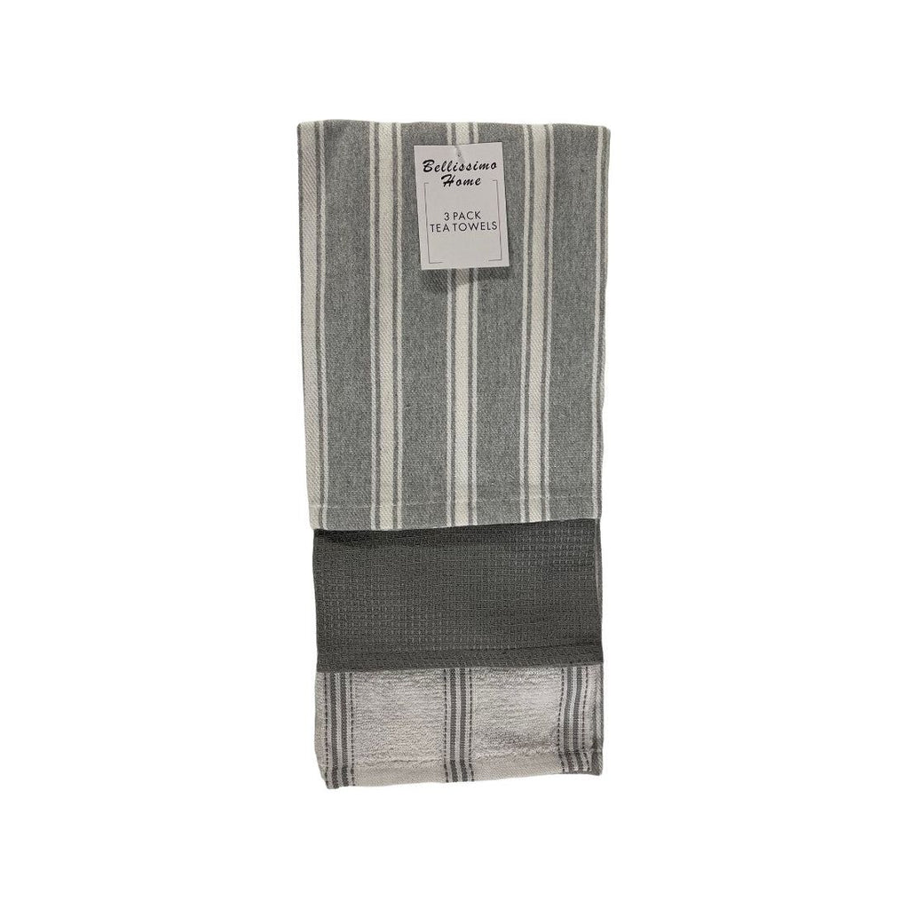 Harwoods Grey Stripe 3 Pack Tea Towel-Cotton Rich Recycled Yarn (8051115098330)