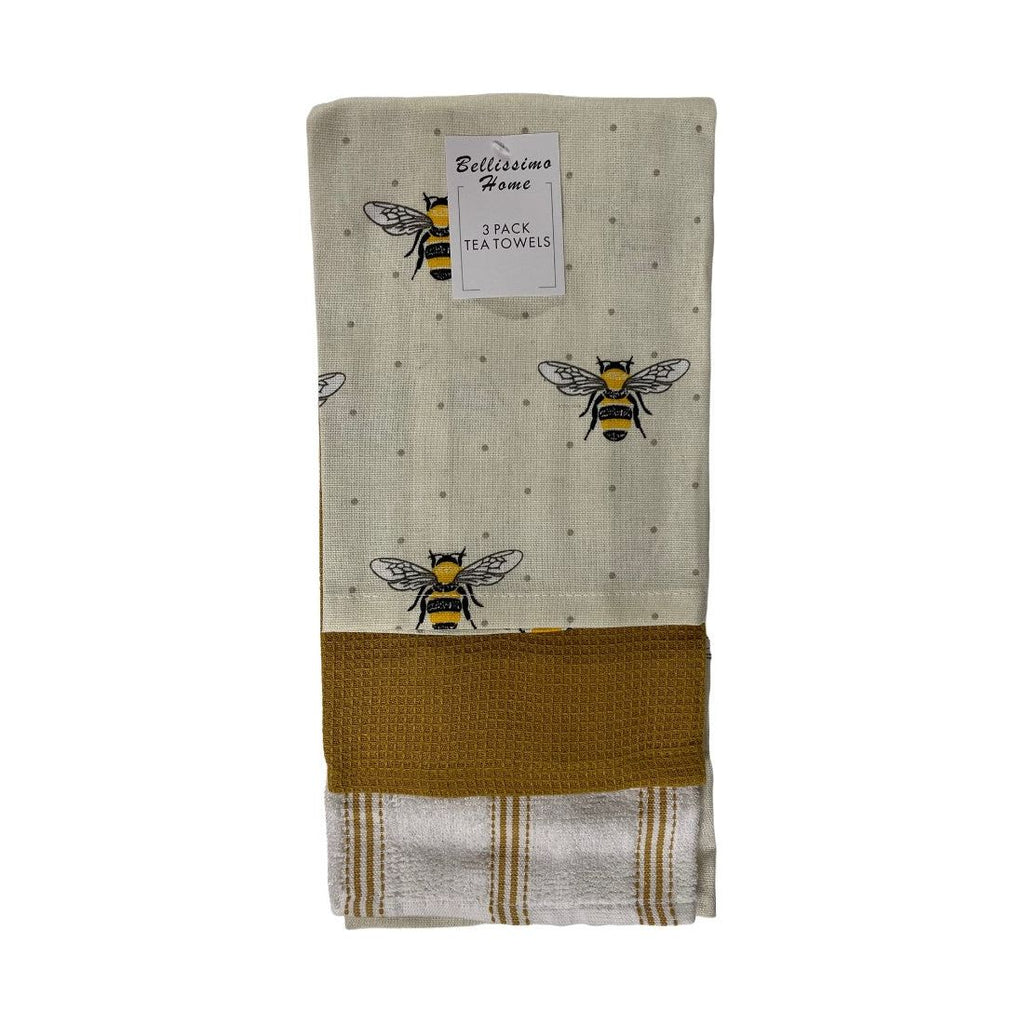 Harwoods Honey Bee 3 Pack Tea Towel-100% cotton (8051174277338)