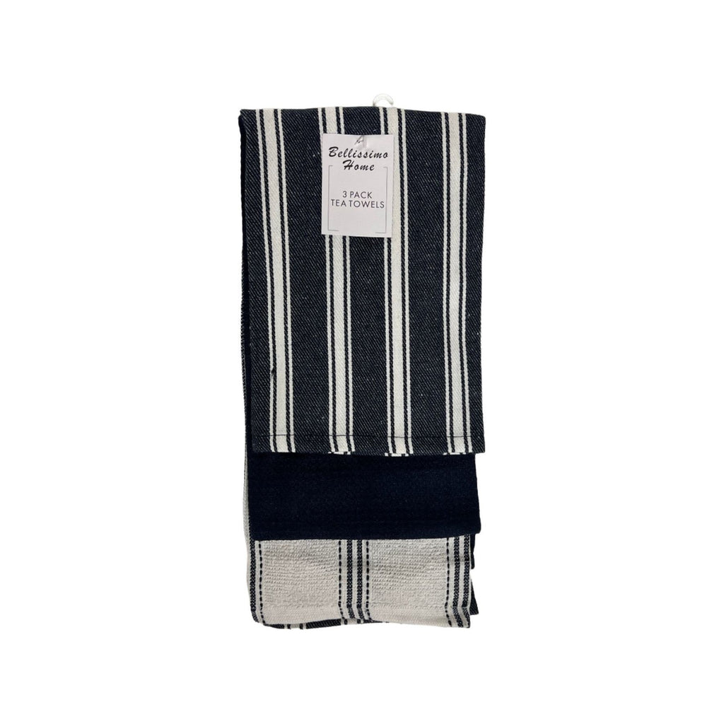 Harwoods Navy Blue Stripe 3 Pack Tea Towel-Cotton Rich Recycled Yarn (8051151765722)