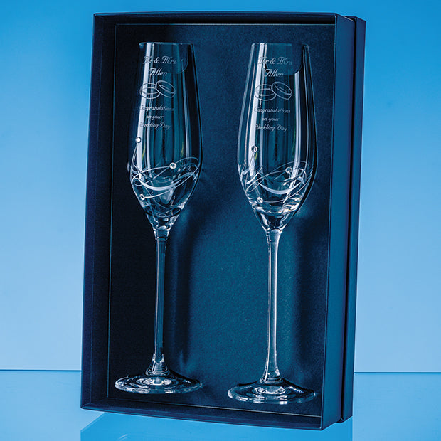 2 Diamante Champagne Flutes with Elegance Spiral Cutting in an attractive Gift Box (8216522686682)