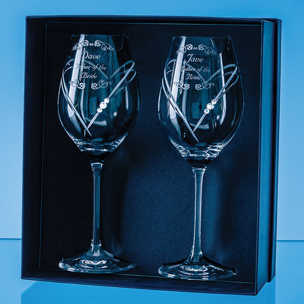 2 Diamante Wine Glasses with Heart Shaped Cutting in an attractive Gift Box (8216525537498)