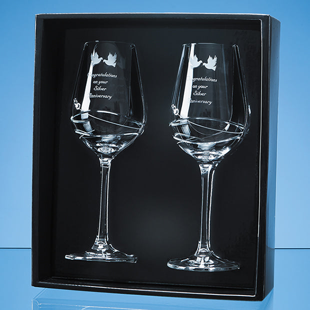 2 Diamante Wine Glasses with Modena Spiral Cutting in an attractive Gift Box (8216515215578)