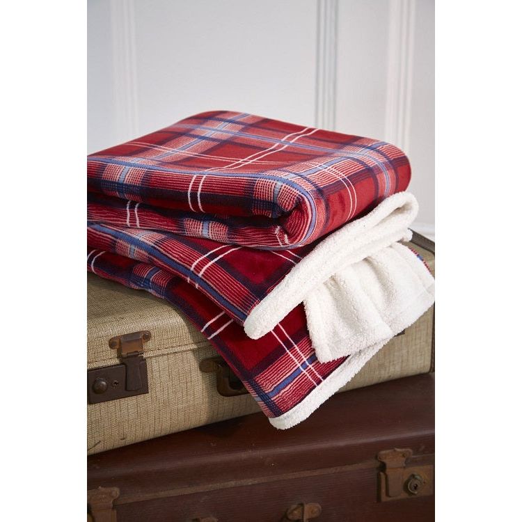 Harwoods Red Check Sherpa Throw. Warm Soft Fleece Throw With Sherpa Reverse. 130 x 180cm (8063827738842)
