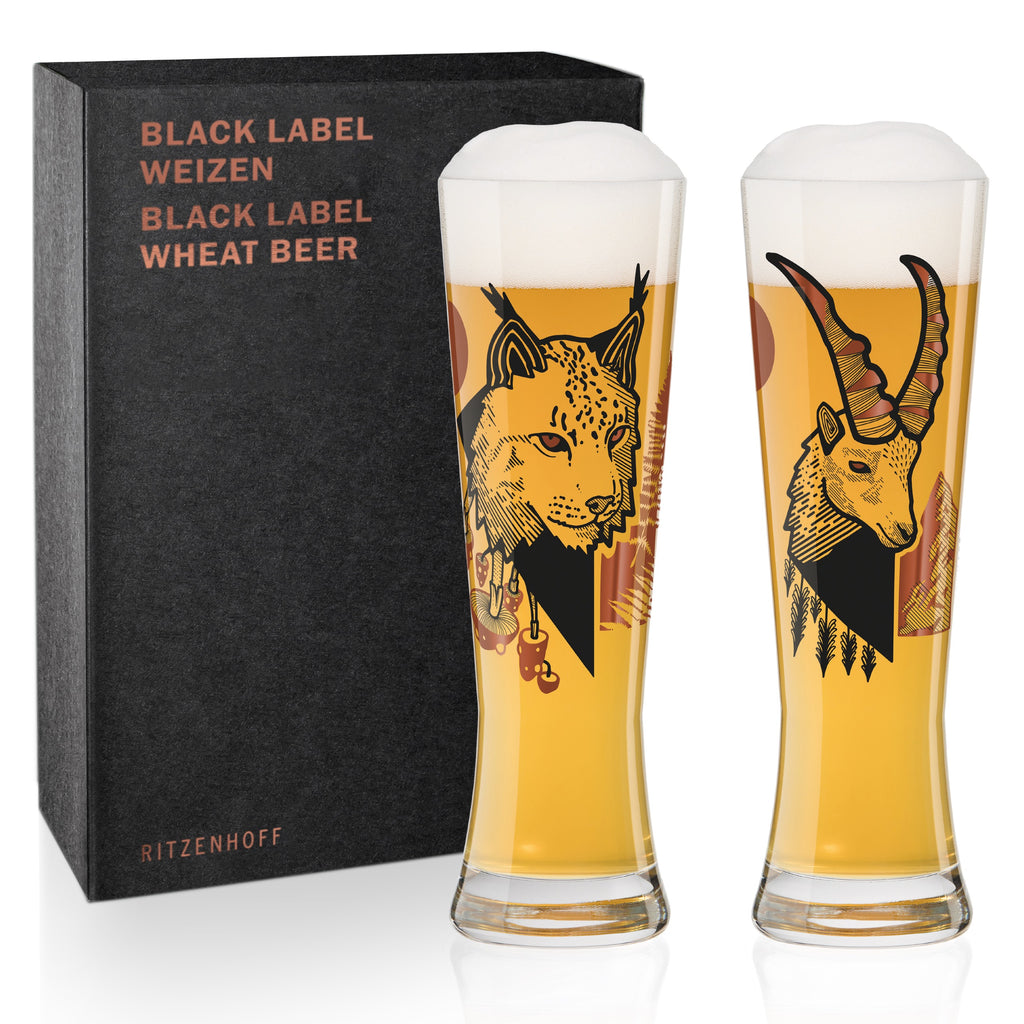 Black Label Wheat beer glass Daniel Fatemi  Lynx and Chamois. Set of 2 (6030603026600)