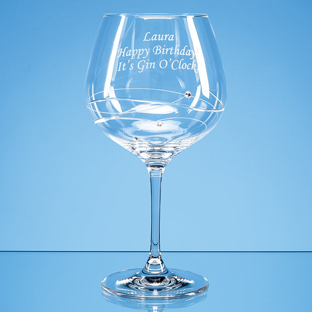 Crystal Galleries Single Diamante Gin Glass with Spiral Design Cutting-610ml ( Engraving will not be on the glass) (7859060146394)