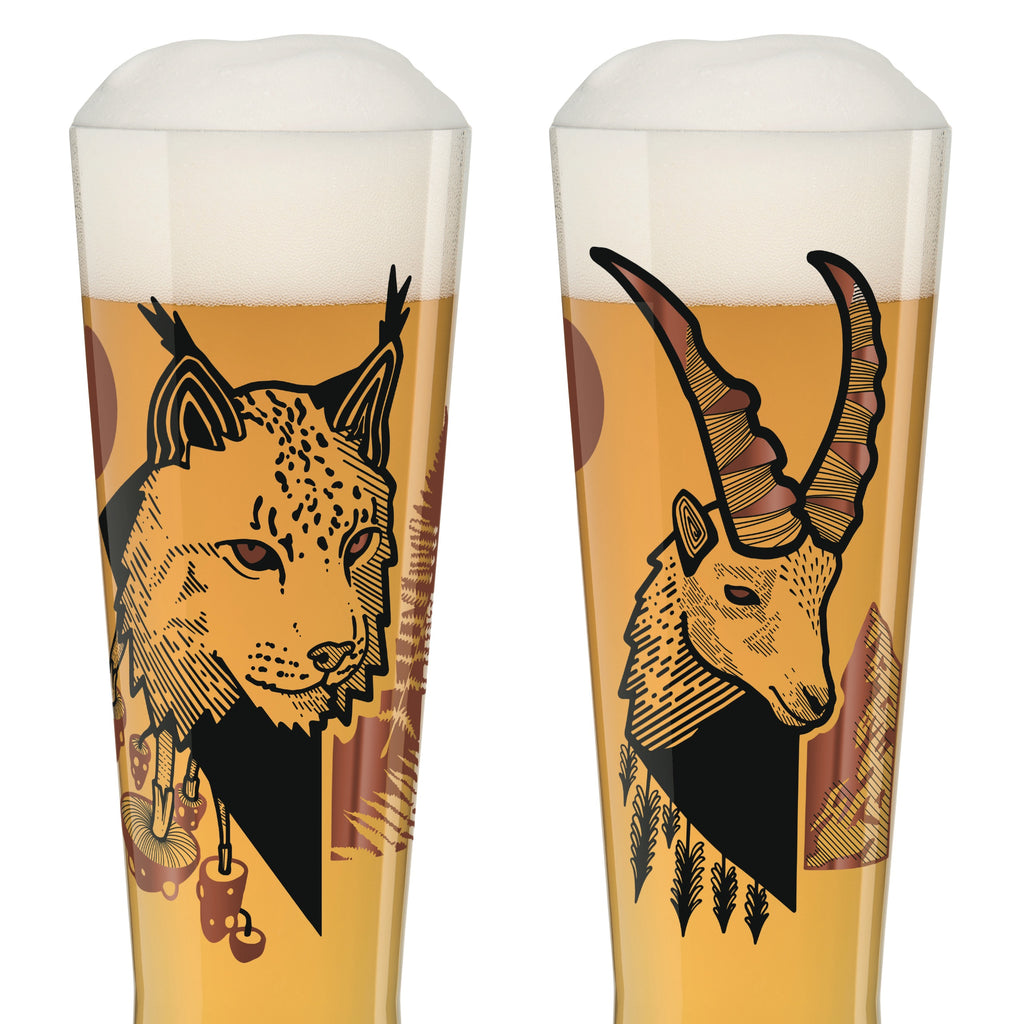 Black Label Wheat beer glass Daniel Fatemi  Lynx and Chamois. Set of 2 (6030603026600)