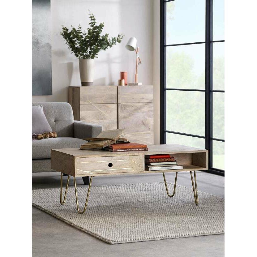 Light Gold Rectangular Coffee Table with Drawer (5917161750696)