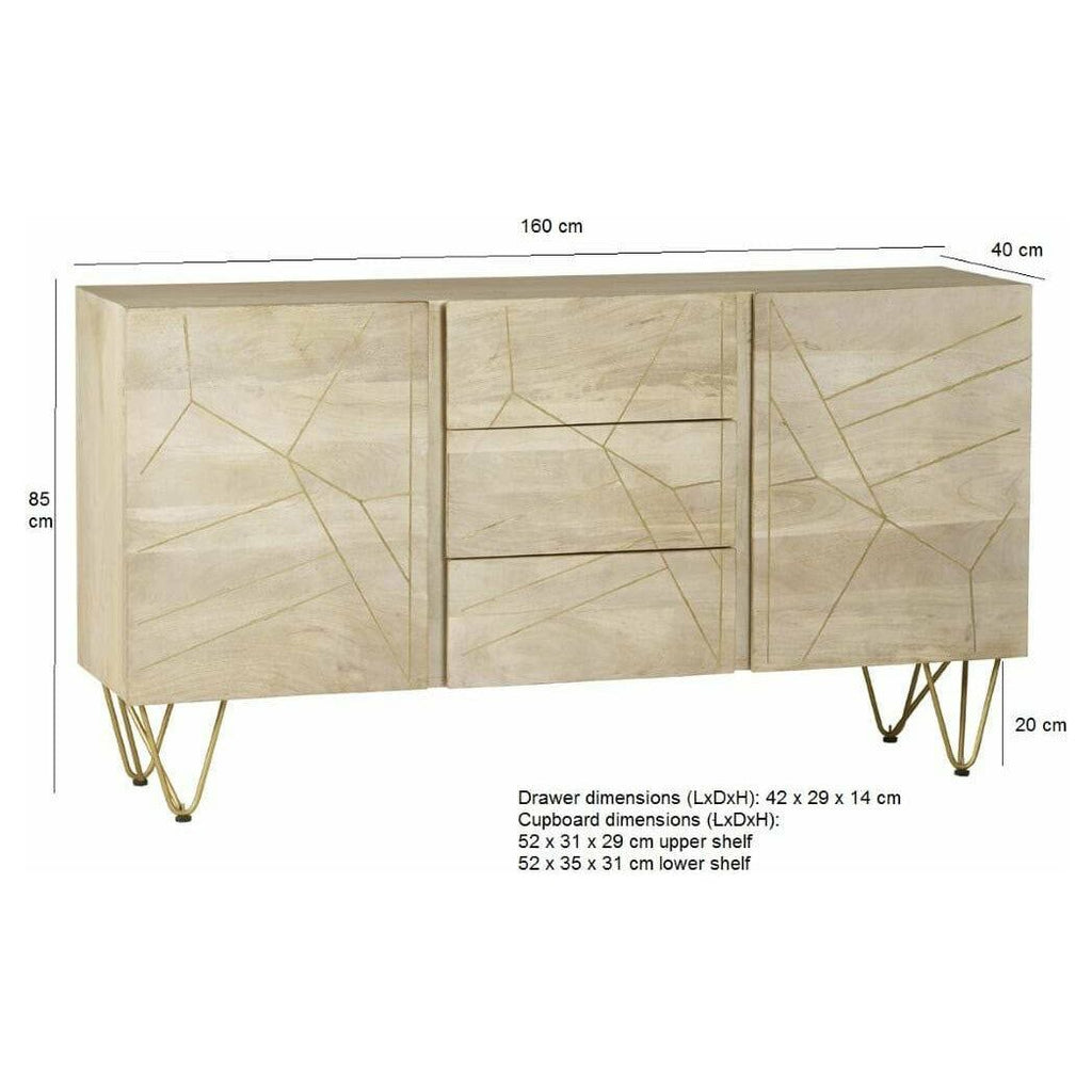 Light Gold Extra Large Sideboard 3 Drawers and 2 Doors (5917162143912)