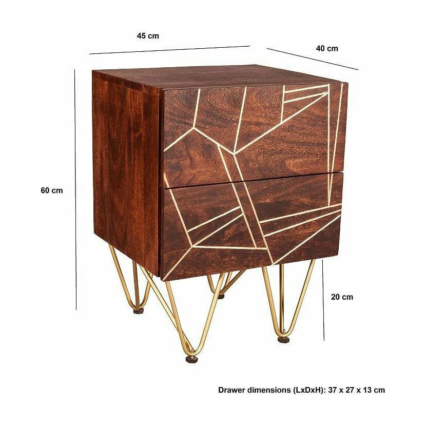 Dark Gold 2 Drawer Side Table (5917162733736)