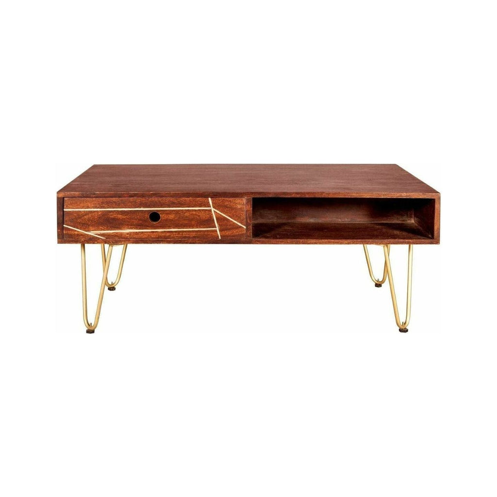 Dark Gold Rectangular Coffee Table with Drawer (5917162897576)