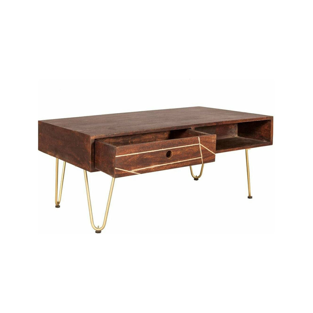 Dark Gold Rectangular Coffee Table with Drawer (5917162897576)