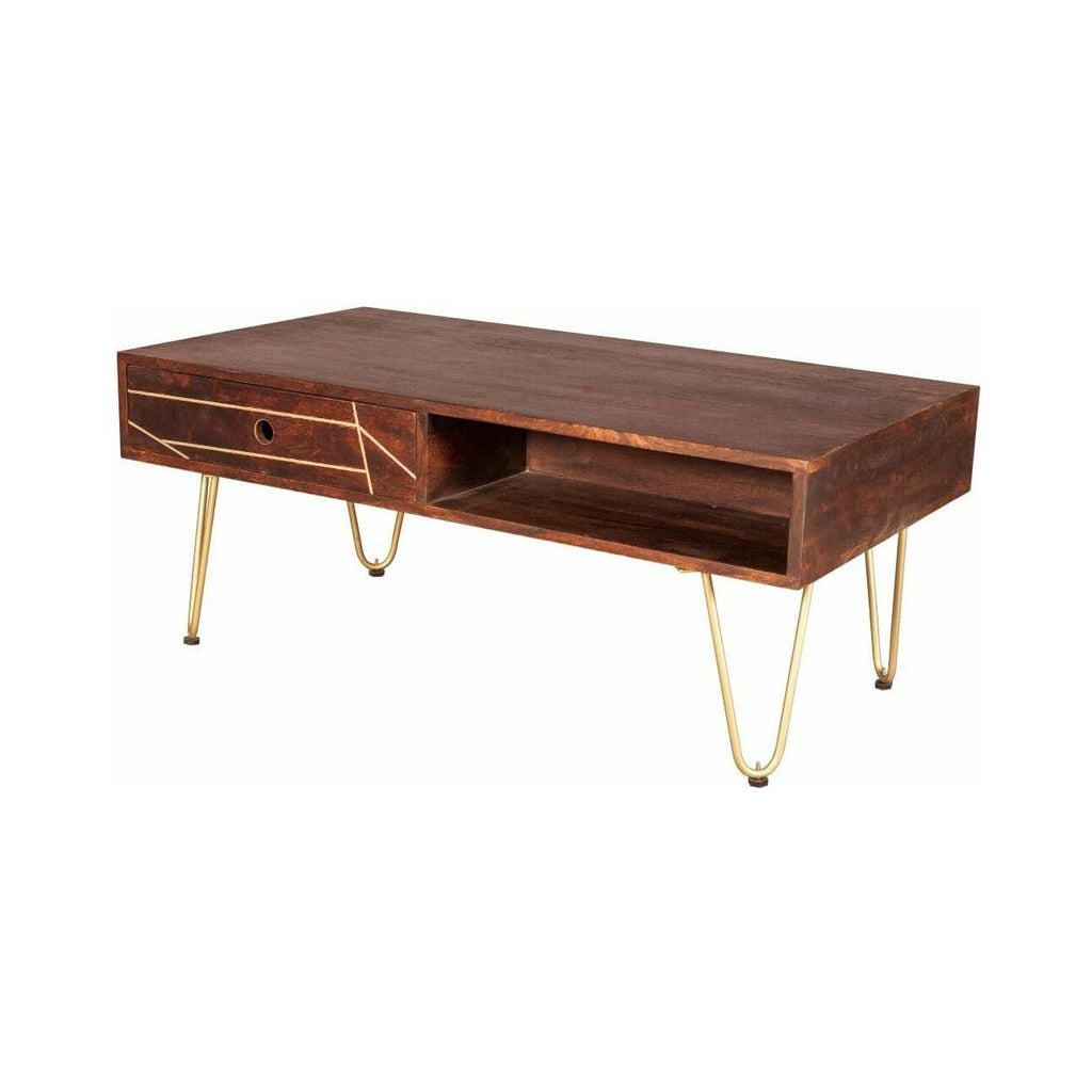 Dark Gold Rectangular Coffee Table with Drawer (5917162897576)