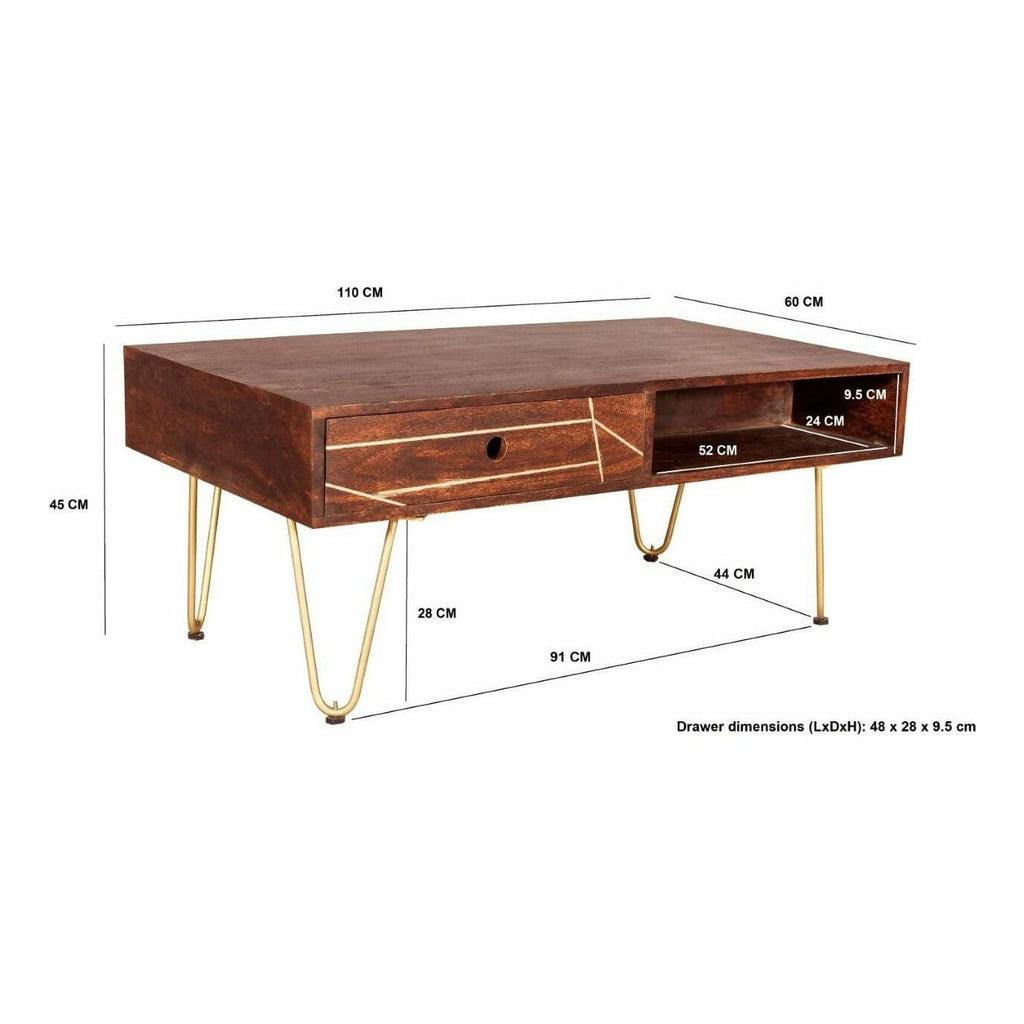 Dark Gold Rectangular Coffee Table with Drawer (5917162897576)