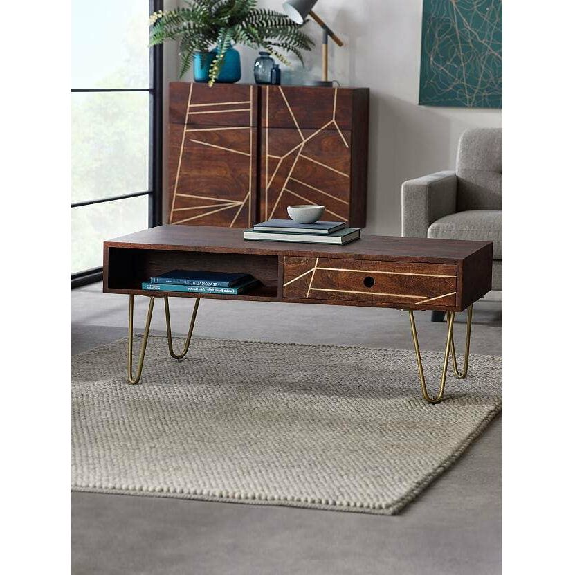 Dark Gold Rectangular Coffee Table with Drawer (5917162897576)