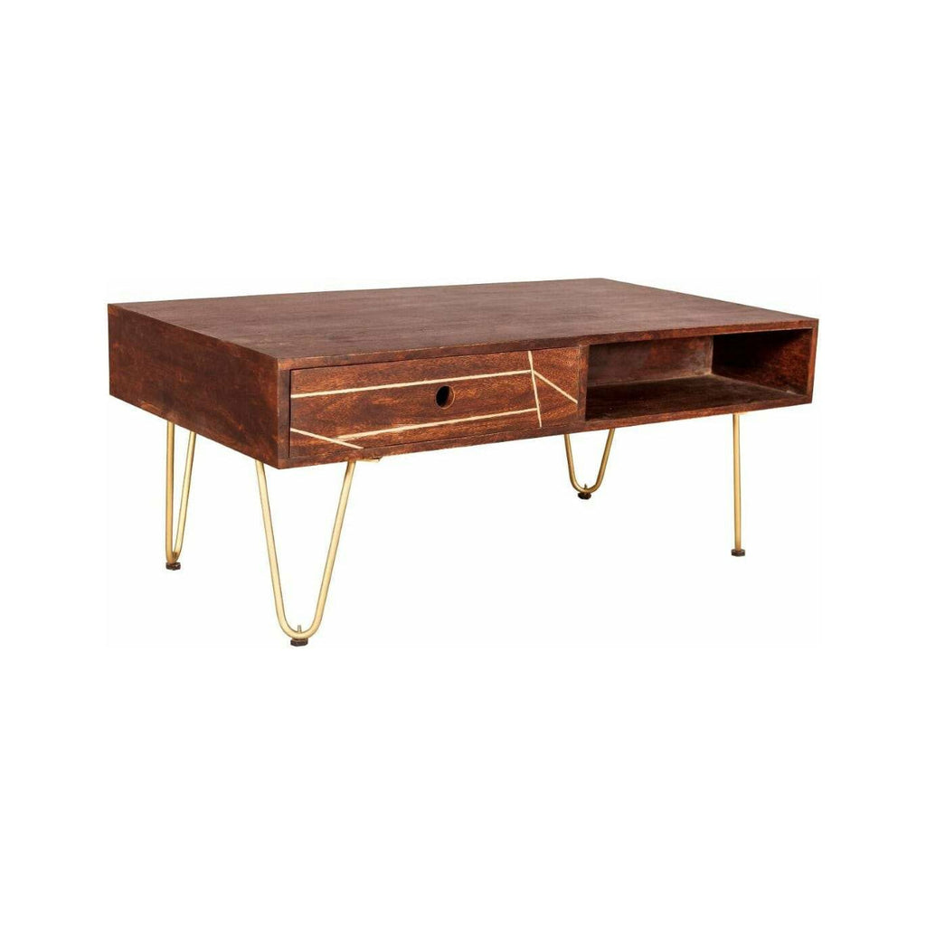 Dark Gold Rectangular Coffee Table with Drawer (5917162897576)