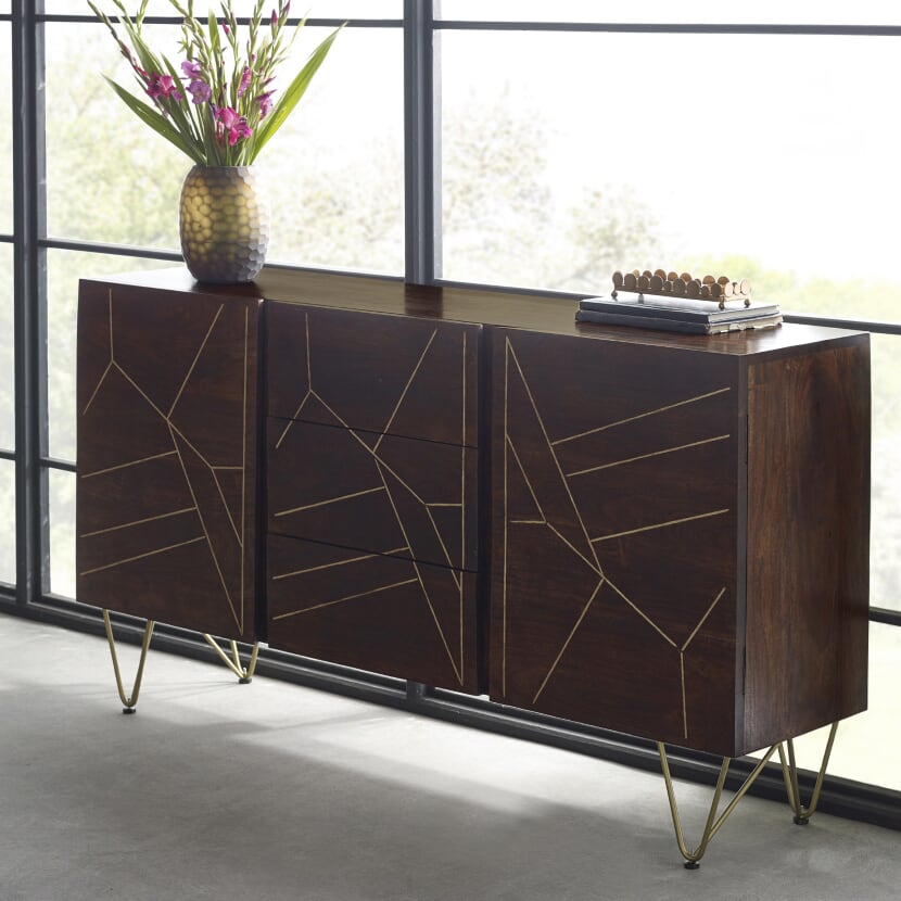 Dark Gold Extra Large Sideboard 3 Drawers and 2 Doors (5917163258024)