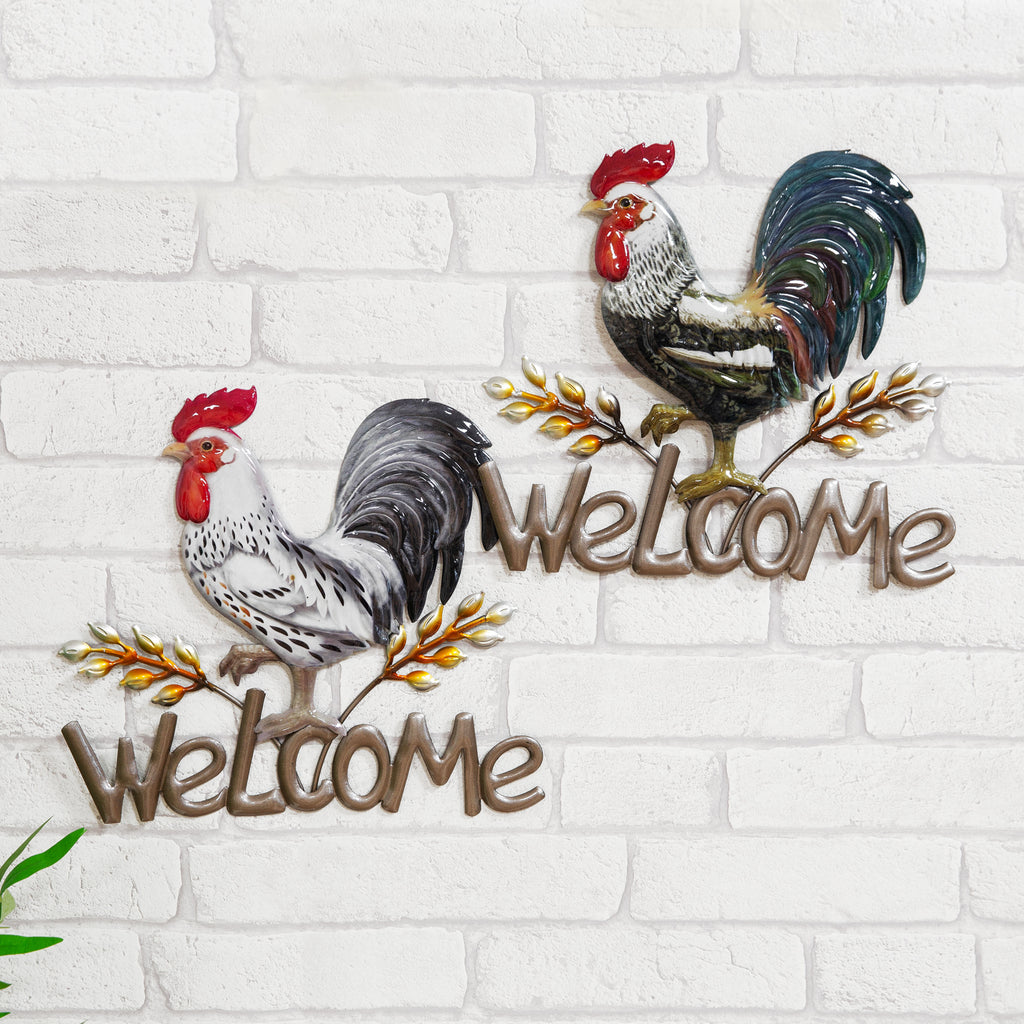 Hanging metal Welcome sign Cockerel (6540489556136)