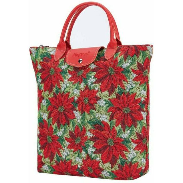 Foldaway Bag - Xmas Poinsettias (5957660672168)